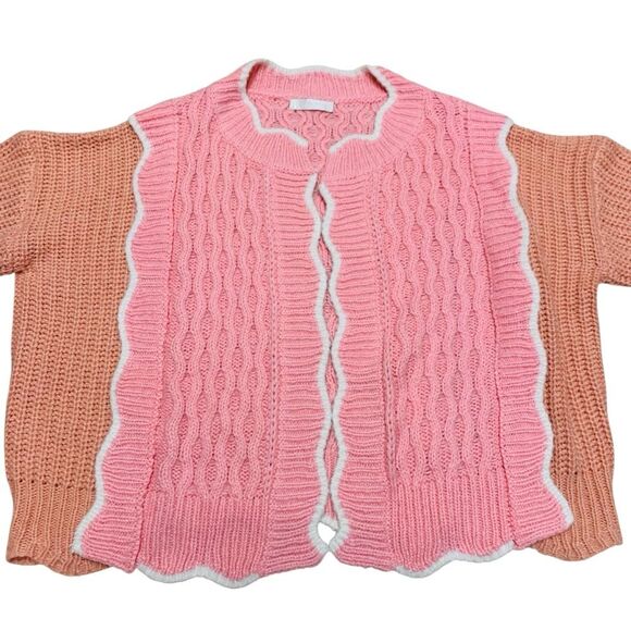 Vita Grace Mohair Wool Blend Pink and Tan Women's Cardigan Sweater - Picture 2 of 9